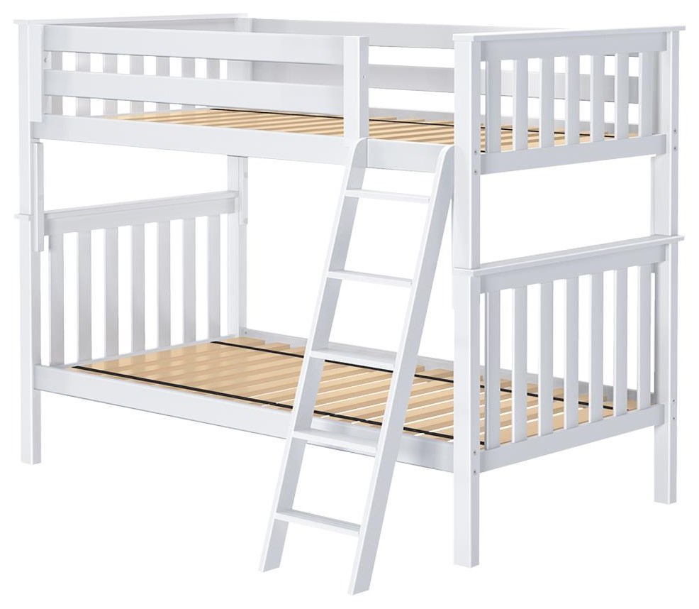 Jackpot Kids Bunk Beds Bristol 1 Twin/Twin Bunk Bed in White w/Angle